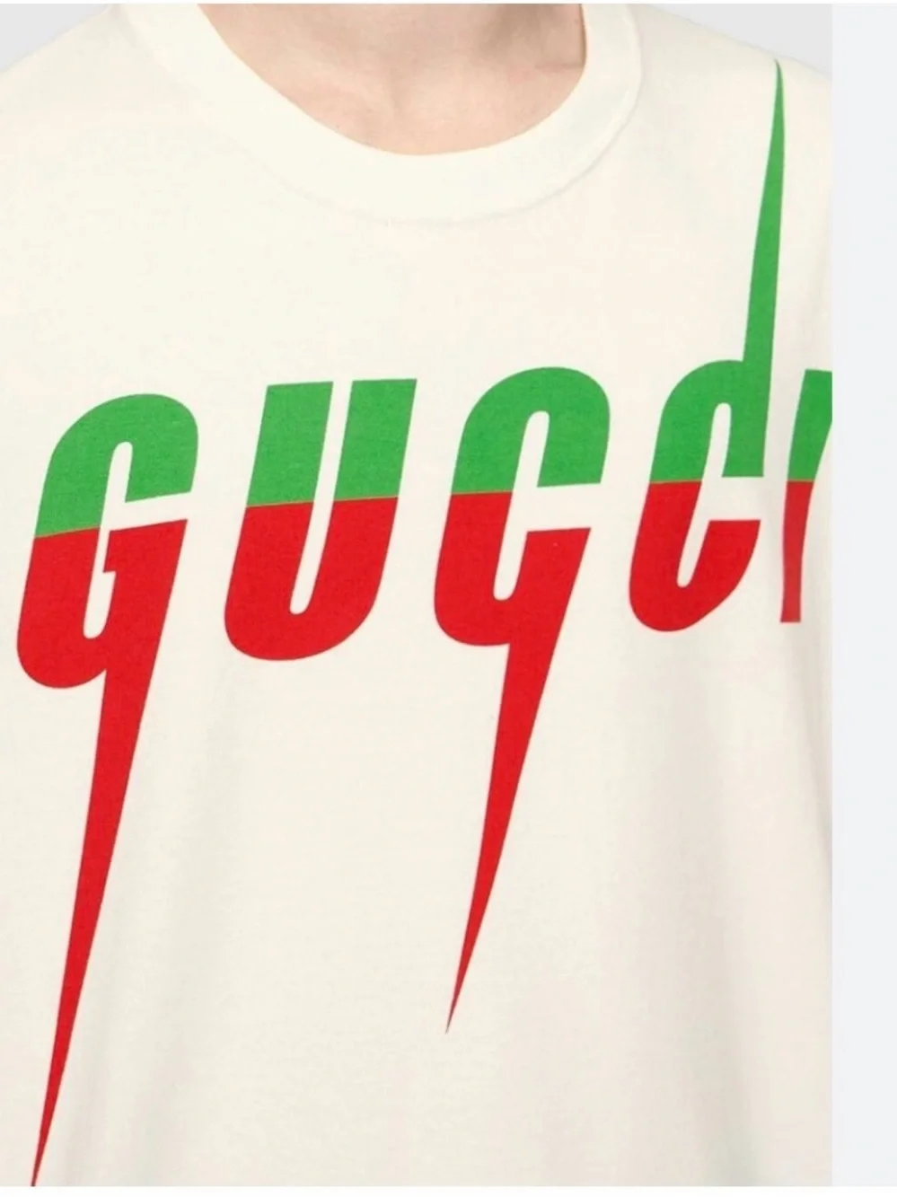 Gucci NWT Cream Short Sleeve Tee with Red and Green Logo